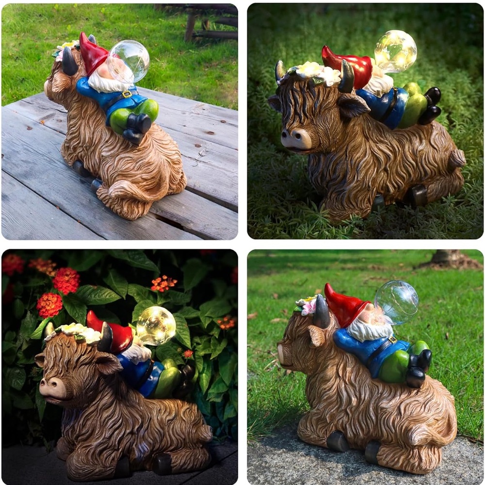 Solar Highland Cow Gnome Garden Decor Statue, Outdoor Funny Solar Light - Picture 6 of 10